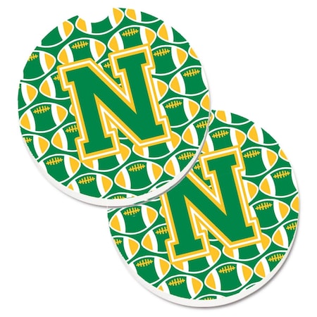 Carolines Treasures Letter N Football Green and Gold  Cup Holder Car Coaster, PK2 CJ1069-NCARC